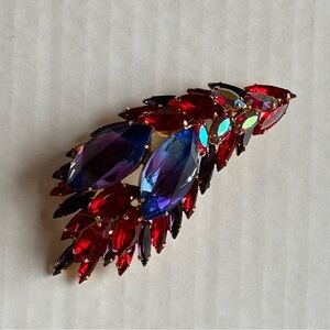 Rhinestone Leaf Spray Brooch Whimsy Goth